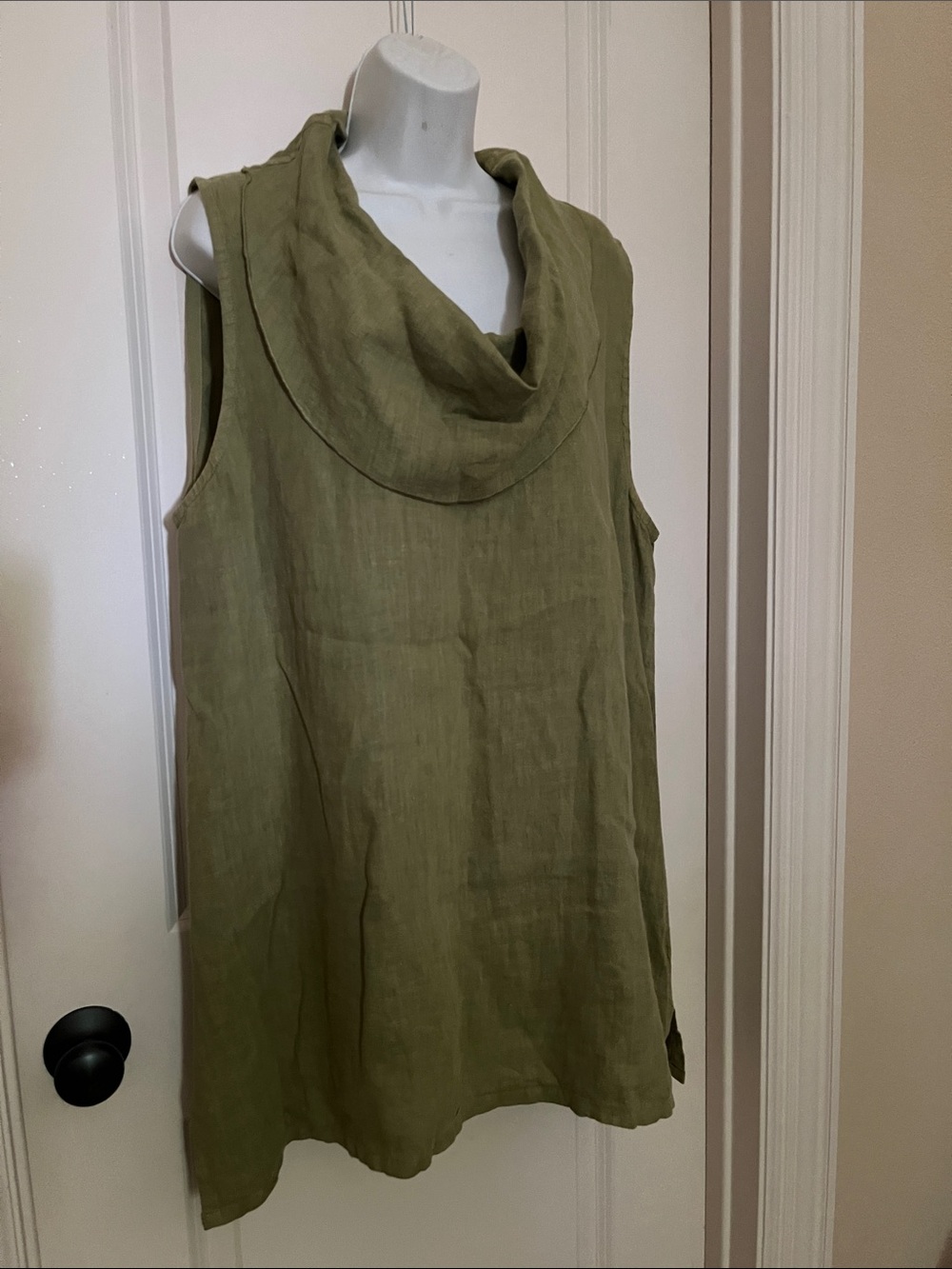 FENINI 100% LINEN  COWL NECK LAGENLOOK BOHO SLEEVELESS TUNIC BLOUSE USA XL